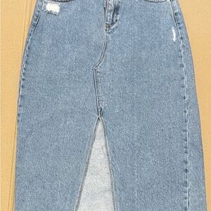 Juicy Couture Black Label Los Angeles Denim Midi Skirt with Front Slit